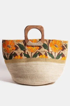 Barbados Floral Jute Tote Bag