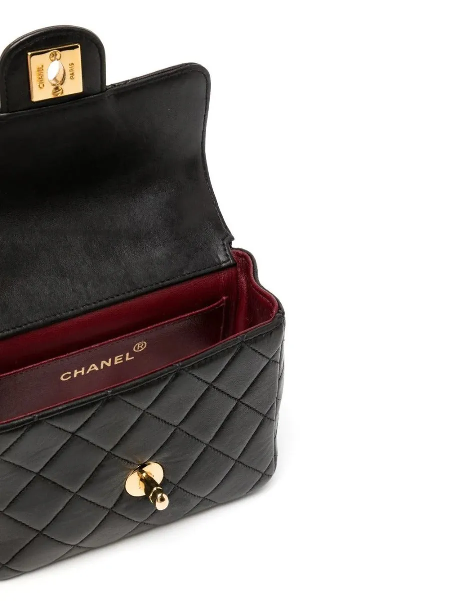 Black Lambskin Kelly Quilted Mini Flap