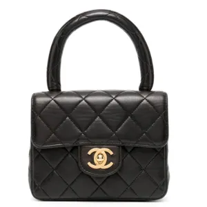 Black Lambskin Kelly Quilted Mini Flap