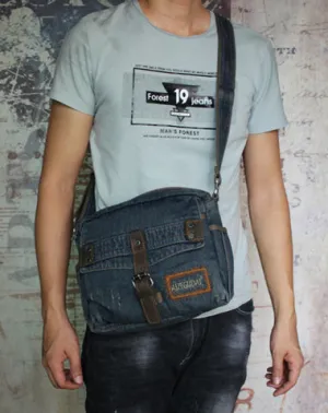 Blue Denim Small Messenger Bags Denim Small Side Bag Vintage Small Crossbody Bag For Men