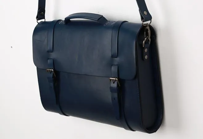 Blue Leather Mens Briefcase Messenger Bag Handbag Shoulder Bag for men