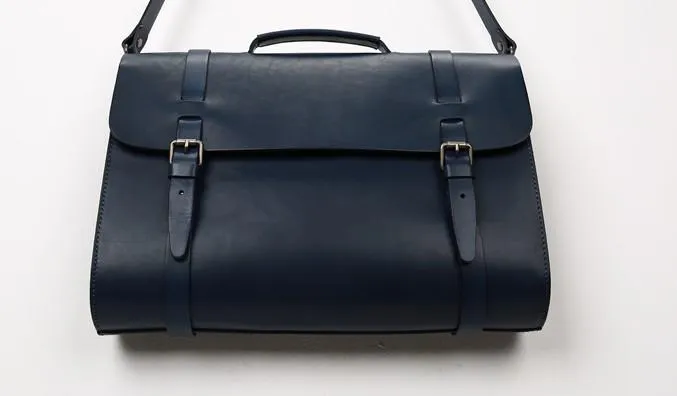 Blue Leather Mens Briefcase Messenger Bag Handbag Shoulder Bag for men