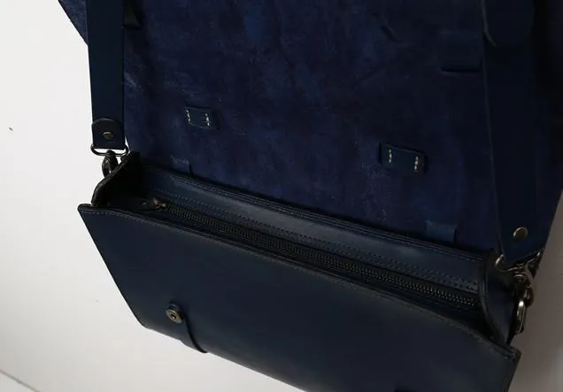 Blue Leather Mens Briefcase Messenger Bag Handbag Shoulder Bag for men