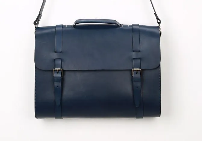 Blue Leather Mens Briefcase Messenger Bag Handbag Shoulder Bag for men