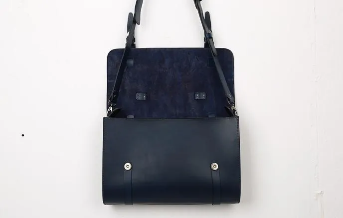 Blue Leather Mens Briefcase Messenger Bag Handbag Shoulder Bag for men