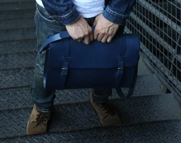 Blue Leather Mens Briefcase Messenger Bag Handbag Shoulder Bag for men