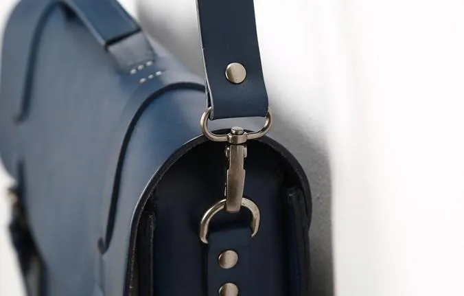 Blue Leather Mens Briefcase Messenger Bag Handbag Shoulder Bag for men
