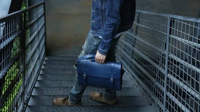 Blue Leather Mens Briefcase Messenger Bag Handbag Shoulder Bag for men