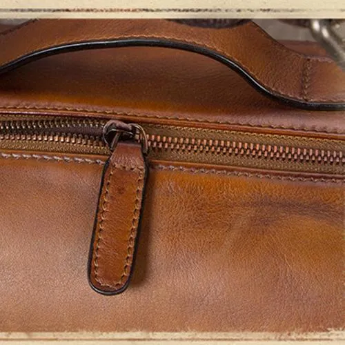 Blue VIntage Mens Leather Small Messenger Bag Tan SIde Bag Brown Courier Bag for Men