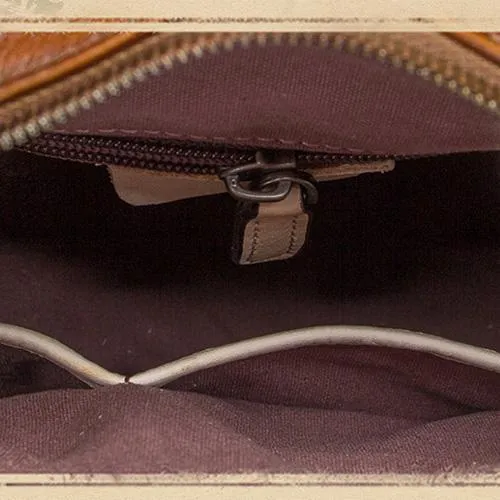 Blue VIntage Mens Leather Small Messenger Bag Tan SIde Bag Brown Courier Bag for Men