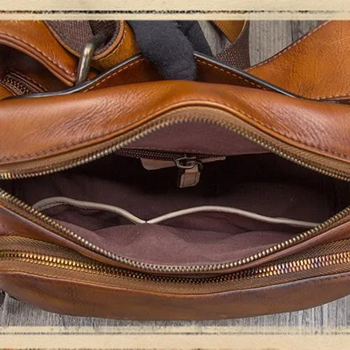 Blue VIntage Mens Leather Small Messenger Bag Tan SIde Bag Brown Courier Bag for Men