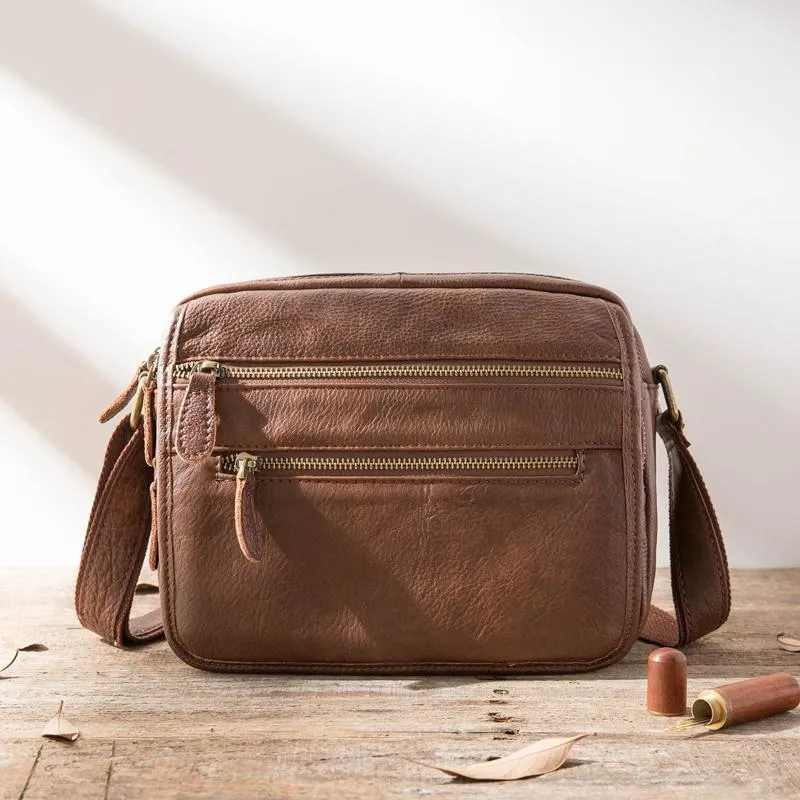 Brown Cool Leather Mens 10 inches Side Bag Small Courier Bag Messenger Bags for Men