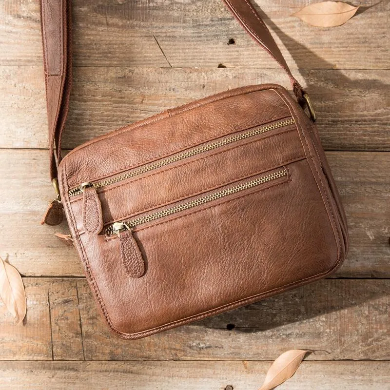 Brown Cool Leather Mens 10 inches Side Bag Small Courier Bag Messenger Bags for Men