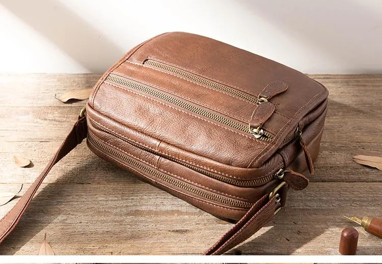 Brown Cool Leather Mens 10 inches Side Bag Small Courier Bag Messenger Bags for Men