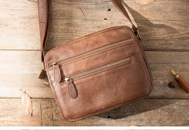 Brown Cool Leather Mens 10 inches Side Bag Small Courier Bag Messenger Bags for Men