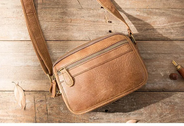 Brown Cool Leather Mens Side Bag Postman Bag Brown Small Messenger Bags Courier Bag for Men