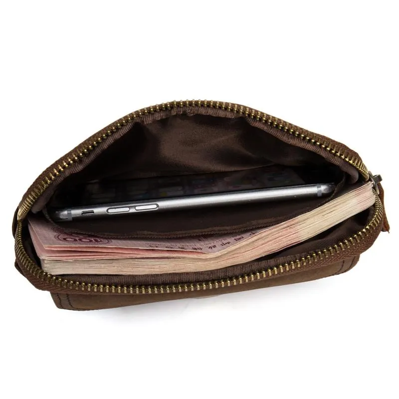 Brown Cool Mens Leather Waist Bag Belt Pouch Belt Bag Waist Phone Holder for Men