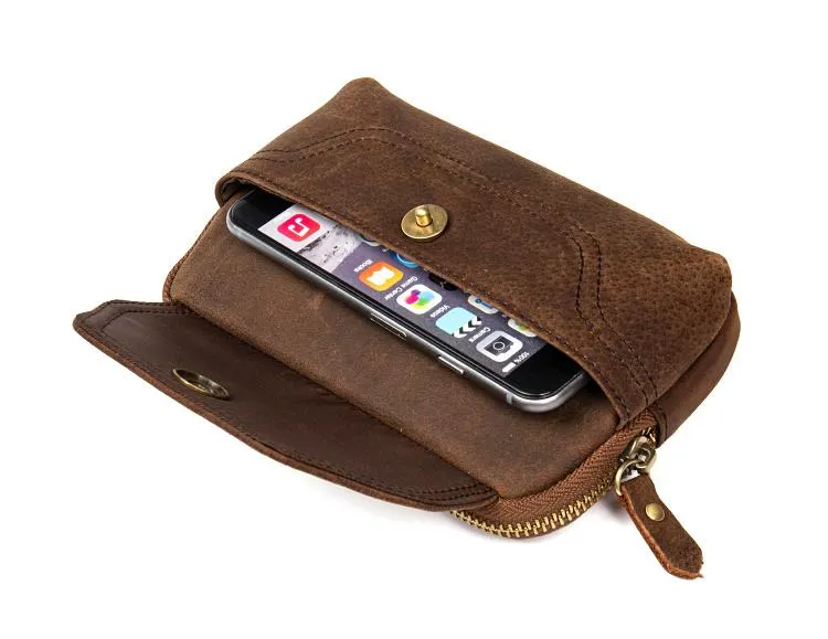 Brown Cool Mens Leather Waist Bag Belt Pouch Belt Bag Waist Phone Holder for Men