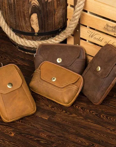 Brown Cool Mens Leather Waist Bag Belt Pouch Belt Bag Waist Phone Holder for Men