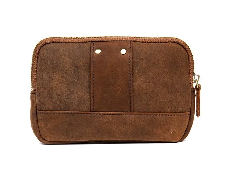 Brown Cool Mens Leather Waist Bag Belt Pouch Belt Bag Waist Phone Holder for Men