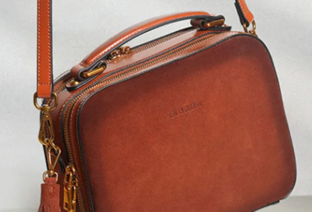 Brown Genuine Leather handbag shoulder bag for women leather Side bag