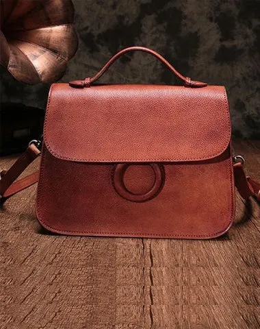 Brown Ladies Vintage Leather Shoulder Satchel Purse Green Handbags Structured Satchel Purse for Ladies
