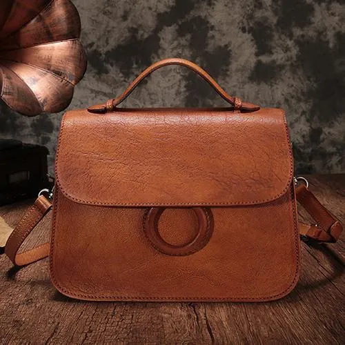 Brown Ladies Vintage Leather Shoulder Satchel Purse Green Handbags Structured Satchel Purse for Ladies