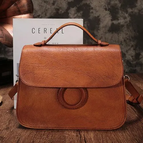 Brown Ladies Vintage Leather Shoulder Satchel Purse Green Handbags Structured Satchel Purse for Ladies