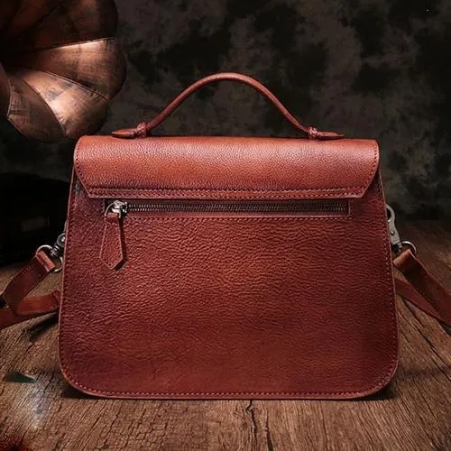 Brown Ladies Vintage Leather Shoulder Satchel Purse Green Handbags Structured Satchel Purse for Ladies