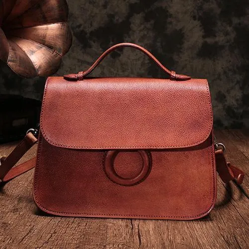 Brown Ladies Vintage Leather Shoulder Satchel Purse Green Handbags Structured Satchel Purse for Ladies