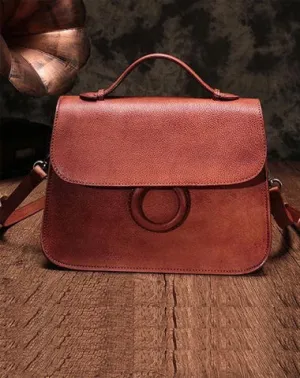 Brown Ladies Vintage Leather Shoulder Satchel Purse Green Handbags Structured Satchel Purse for Ladies