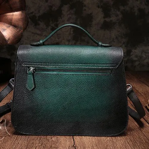 Brown Ladies Vintage Leather Shoulder Satchel Purse Green Handbags Structured Satchel Purse for Ladies
