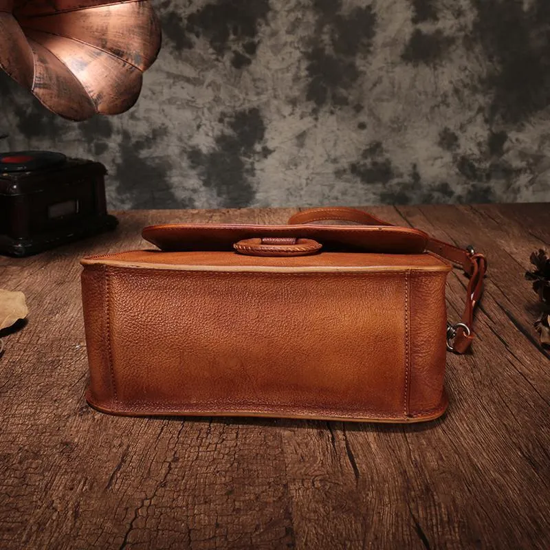 Brown Ladies Vintage Leather Shoulder Satchel Purse Green Handbags Structured Satchel Purse for Ladies