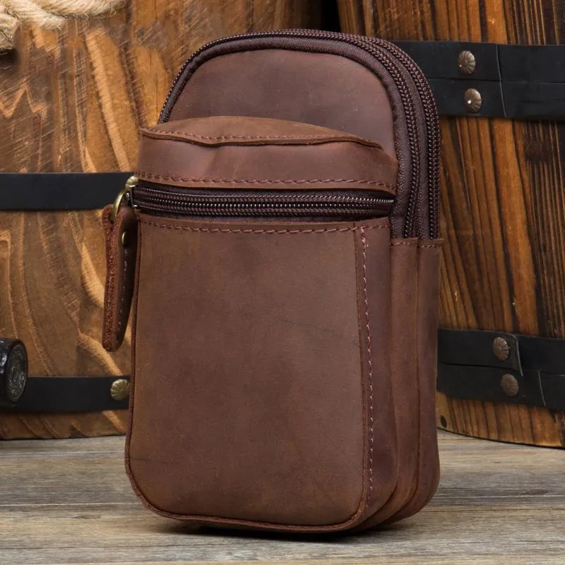 Brown Leather Belt Pouch Mens Small Belt Case Belt Bag Small Waist Bag for Men