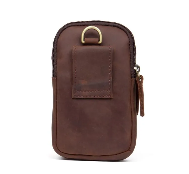 Brown Leather Belt Pouch Mens Small Belt Case Belt Bag Small Waist Bag for Men
