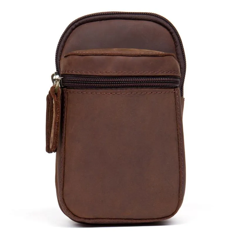 Brown Leather Belt Pouch Mens Small Belt Case Belt Bag Small Waist Bag for Men