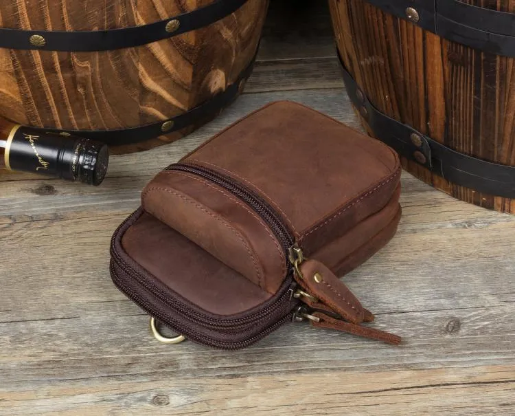 Brown Leather Belt Pouch Mens Small Belt Case Belt Bag Small Waist Bag for Men