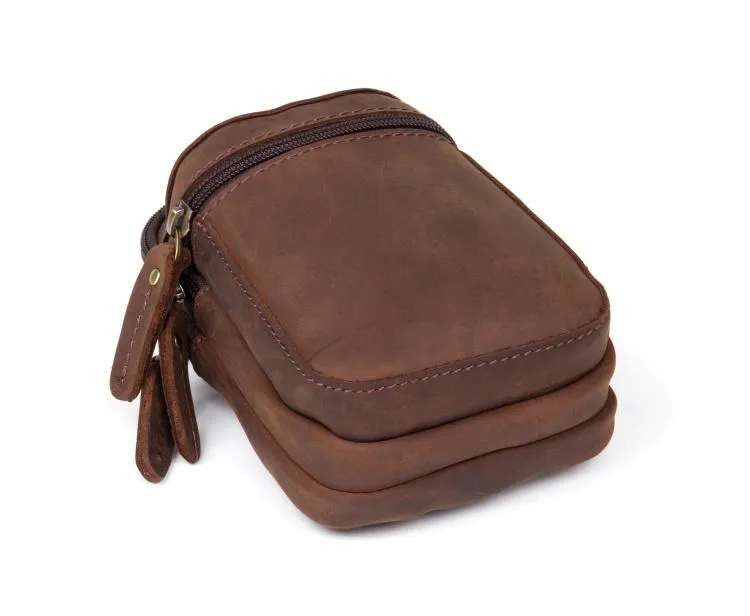 Brown Leather Belt Pouch Mens Small Belt Case Belt Bag Small Waist Bag for Men
