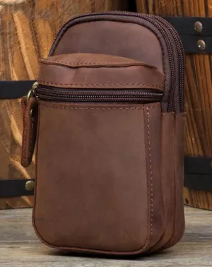 Brown Leather Belt Pouch Mens Small Belt Case Belt Bag Small Waist Bag for Men