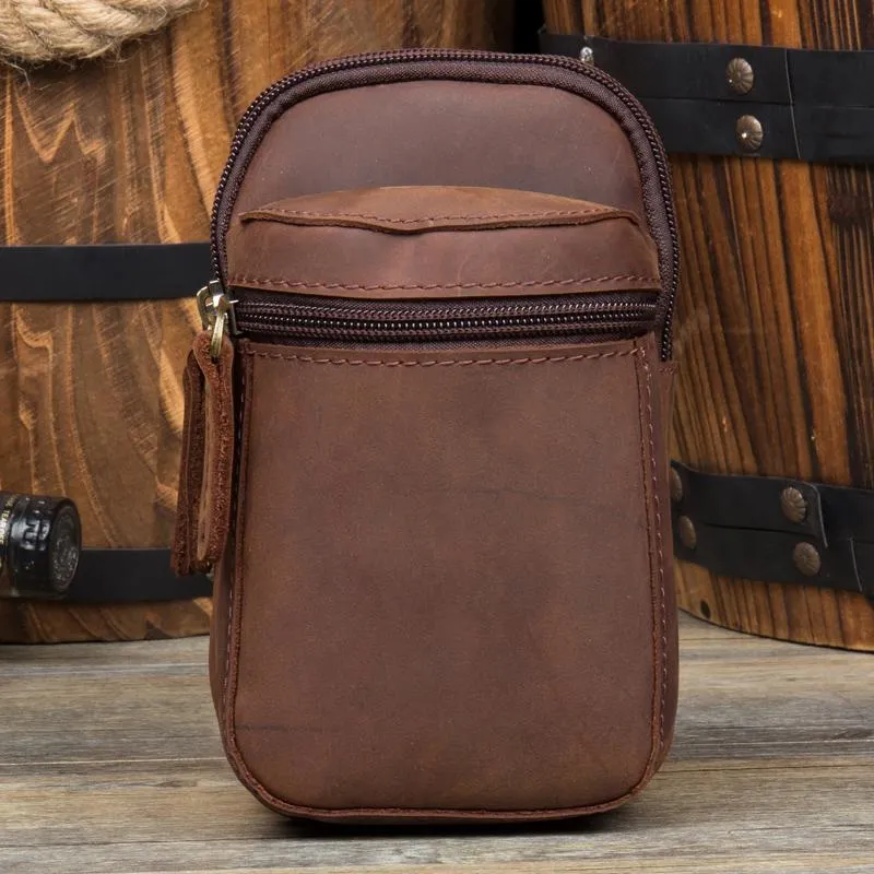 Brown Leather Belt Pouch Mens Small Belt Case Belt Bag Small Waist Bag for Men
