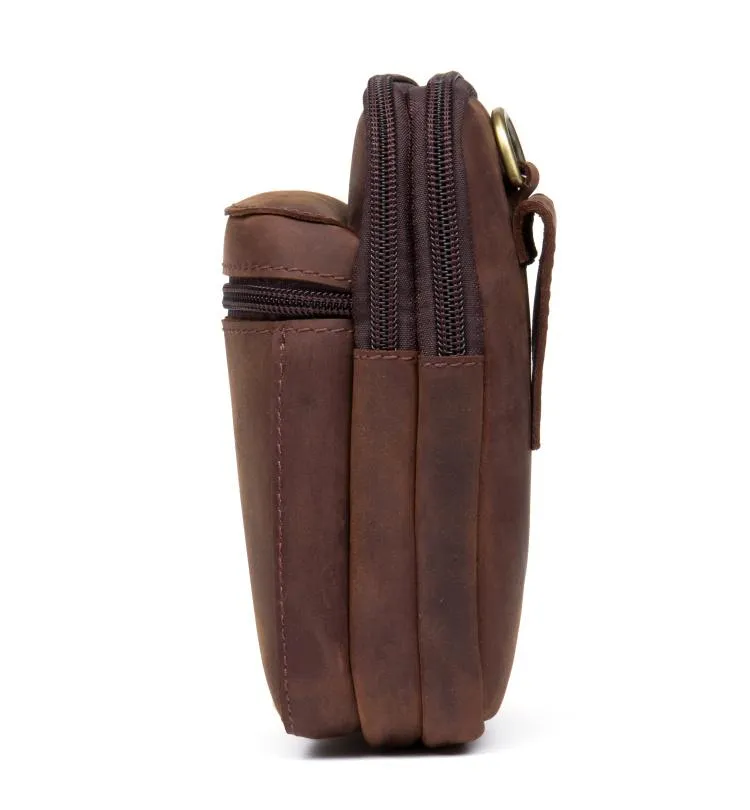 Brown Leather Belt Pouch Mens Small Belt Case Belt Bag Small Waist Bag for Men