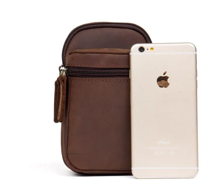 Brown Leather Belt Pouch Mens Small Belt Case Belt Bag Small Waist Bag for Men