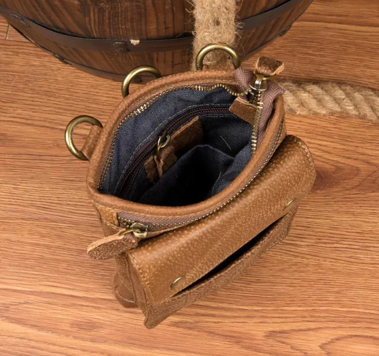 Brown Leather Belt Pouch Mens Small Waist Bag Belt Bag Mini Side Bag Courier Bag for Men