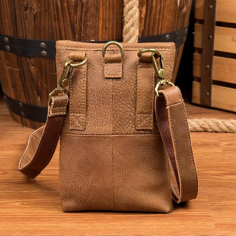 Brown Leather Belt Pouch Mens Small Waist Bag Belt Bag Mini Side Bag Courier Bag for Men