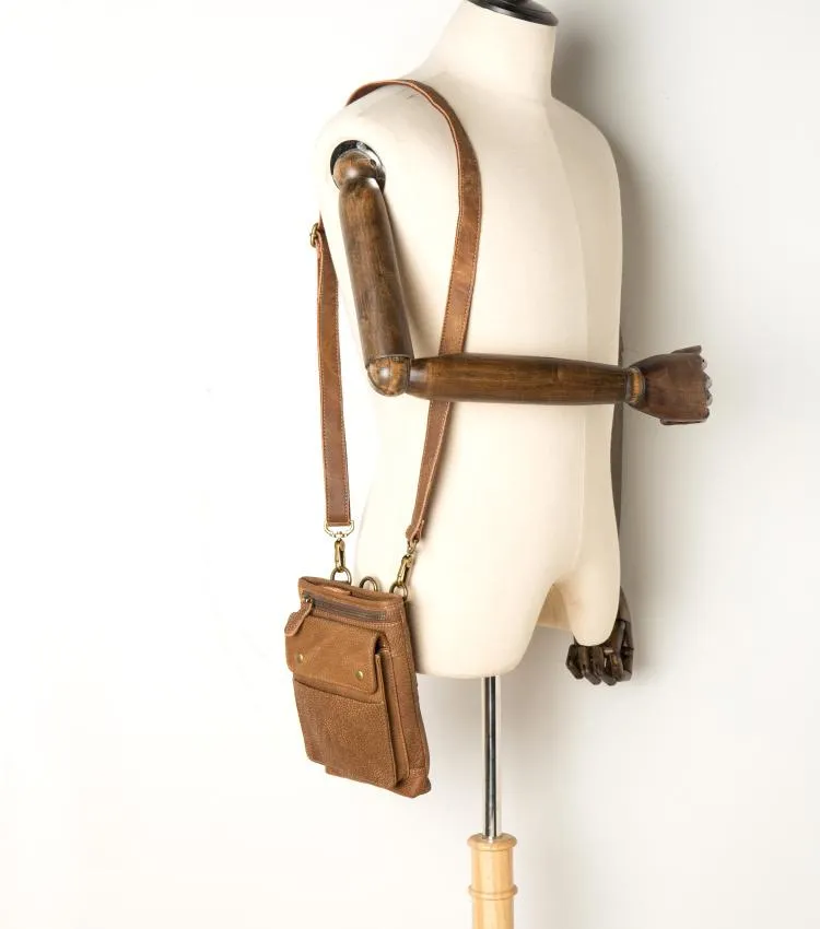 Brown Leather Belt Pouch Mens Small Waist Bag Belt Bag Mini Side Bag Courier Bag for Men