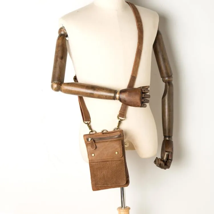 Brown Leather Belt Pouch Mens Small Waist Bag Belt Bag Mini Side Bag Courier Bag for Men