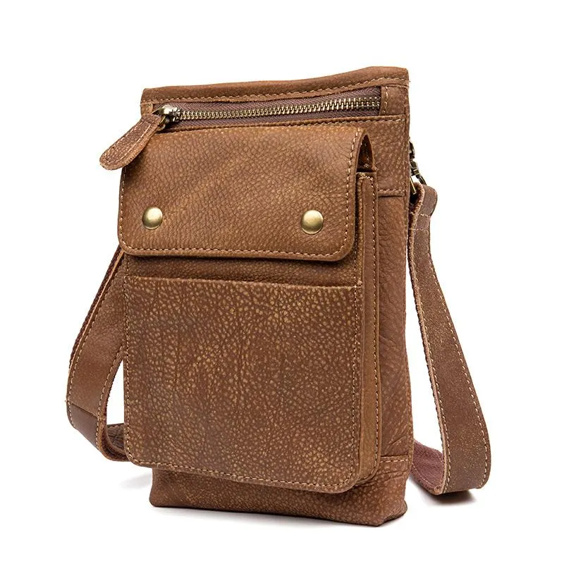 Brown Leather Belt Pouch Mens Small Waist Bag Belt Bag Mini Side Bag Courier Bag for Men
