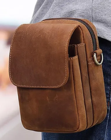 BROWN LEATHER MENS Belt Pouch Belt Bag Waist Bag Mini Side Bag Phone Bag For Men