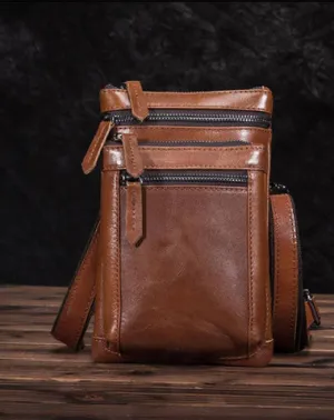 Brown Leather Men's Belt Pouch Small Shoulder Bag Side Bag Waist Bag Belt Bag For Men