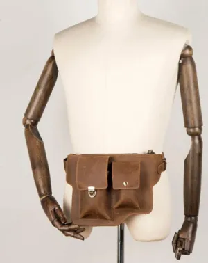 Brown Leather Mens Fanny Pack Waist Bag Hip Pack Belt Bags Bumbag for Men